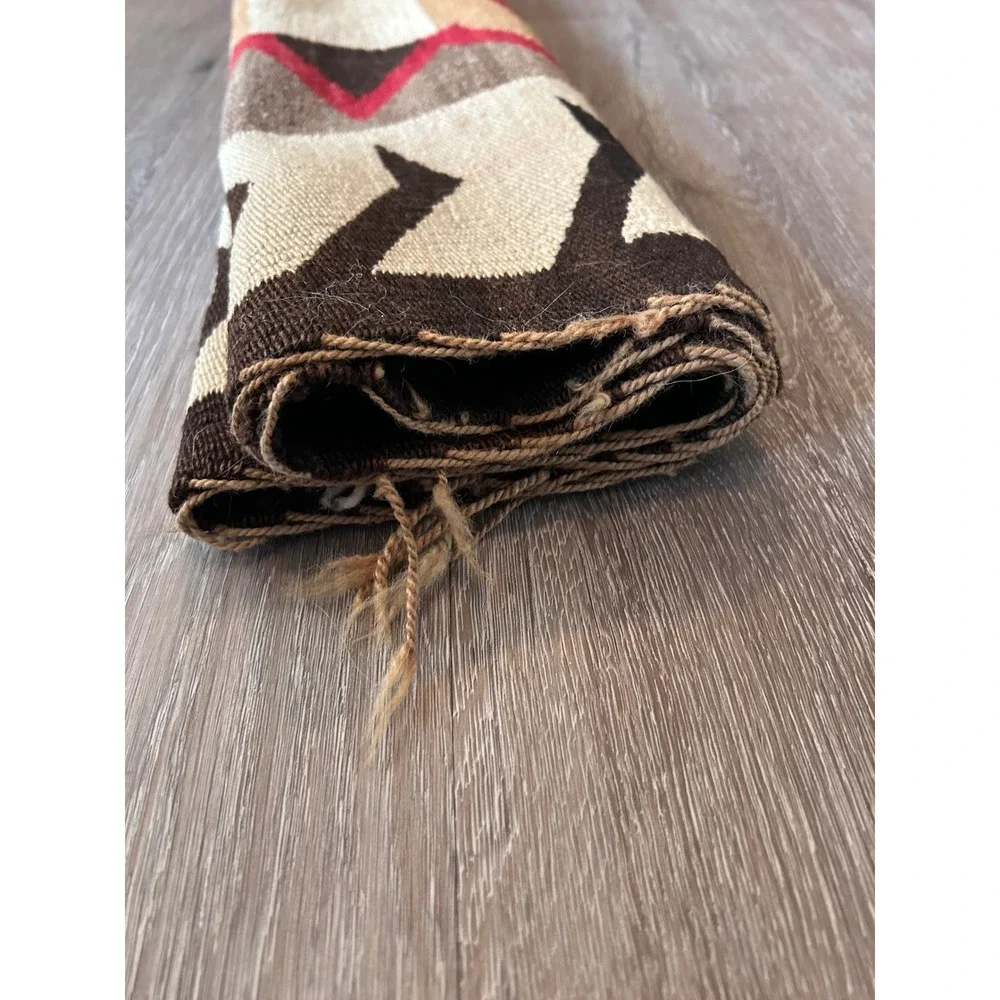 Vintage Southwest Handwoven Wool Rug Navajo Style Tribal Earth Tones 51x28.5